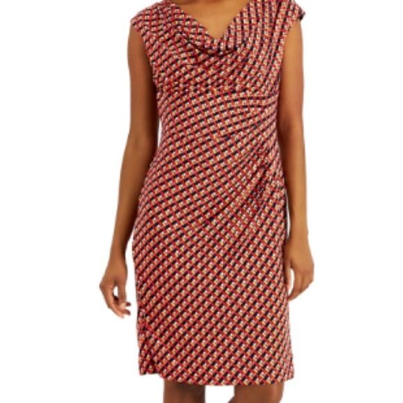 Anne Klein Dress Women's Size Medium Poppy/Tangelo Combo Cowlneck Sleeveless NWT - Picture 1 of 12